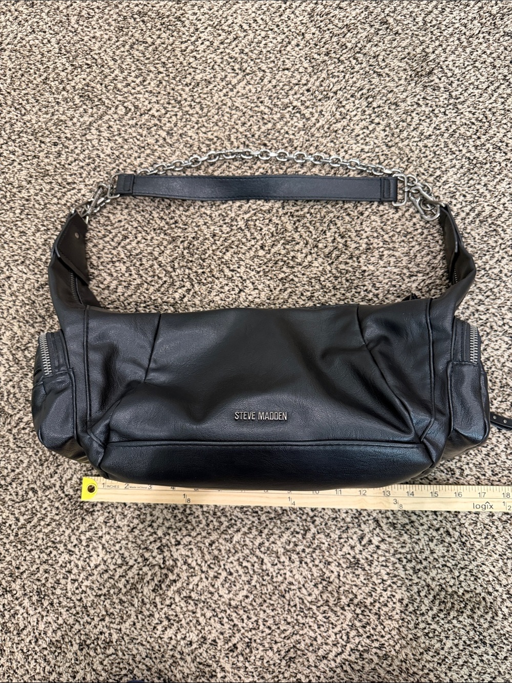 Steve Madden Black Leather Chain-Handle Shoulder Bag